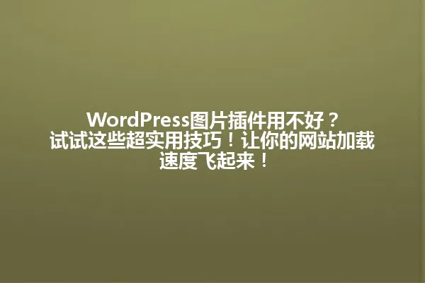 WordPress图片插件用不好?试试这些超实用技巧!让你的网站加载速度飞起来! 一