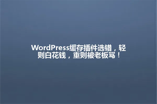 WordPress缓存插件选错，轻则白花钱，重则被老板骂！ 一
