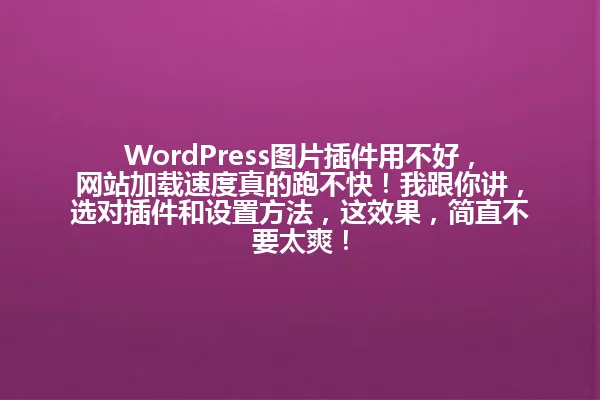 WordPress图片插件用不好,网站加载速度真的跑不快!我跟你讲,选对插件和设置方法,这效果,简直不要太爽! 一