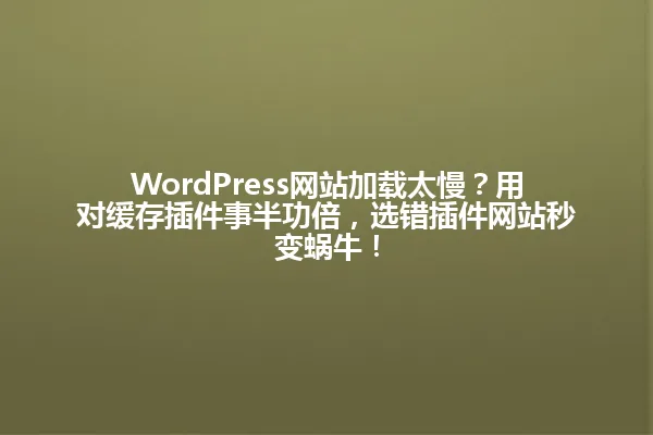 WordPress网站加载太慢?用对缓存插件事半功倍,选错插件网站秒变蜗牛! 一