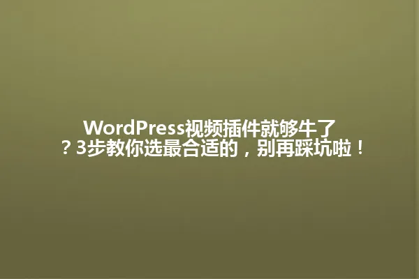 WordPress视频插件就够牛了?3步教你选最合适的,别再踩坑啦! 一