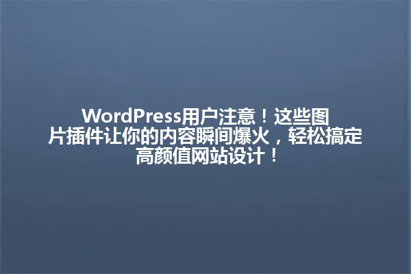WordPress用户注意!这些图片插件让你的内容瞬间爆火,轻松搞定高颜值网站设计! 一