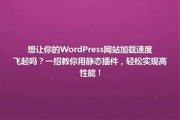 想让你的WordPress网站加载速度飞起吗?一招教你用静态插件,轻松实现高性能! 一