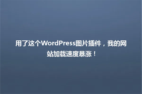 用了这个WordPress图片插件,我的网站加载速度暴涨! 一