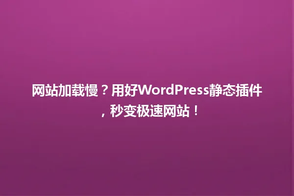 网站加载慢?用好WordPress静态插件,秒变极速网站! 一