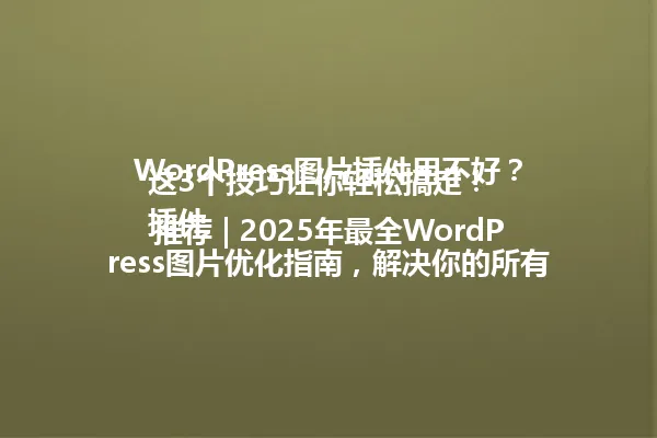 WordPress图片插件用不好?这3个技巧让你轻松搞定!
插件推荐 | 2025年最全WordPress图片优化指南,解决你的所有烦恼! 一