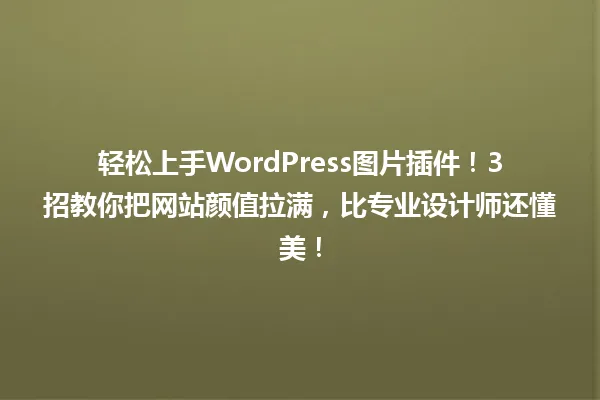轻松上手WordPress图片插件!3招教你把网站颜值拉满,比专业设计师还懂美! 一