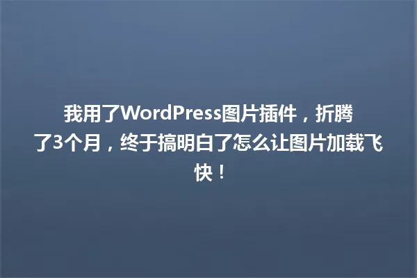 我用了WordPress图片插件,折腾了3个月,终于搞明白了怎么让图片加载飞快! 一