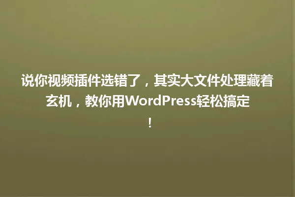 说你视频插件选错了,其实大文件处理藏着玄机,教你用WordPress轻松搞定! 一