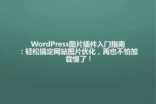 WordPress图片插件入门指南:轻松搞定网站图片优化,再也不怕加载慢了! 一