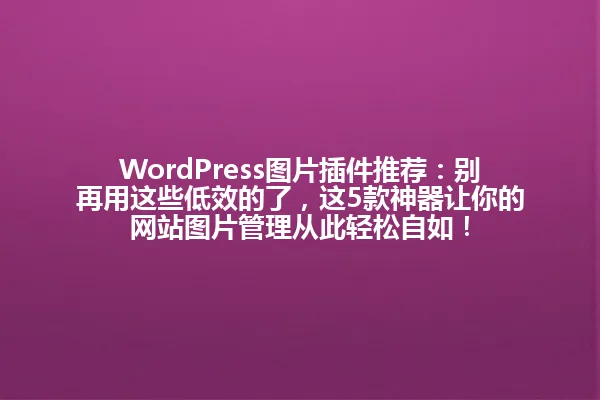 WordPress图片插件推荐:别再用这些低效的了,这5款神器让你的网站图片管理从此轻松自如! 一