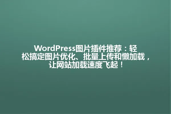 WordPress图片插件推荐:轻松搞定图片优化、批量上传和懒加载,让网站加载速度飞起! 一