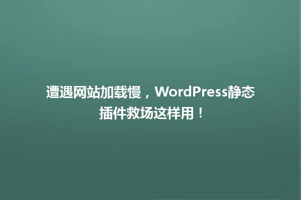 遭遇网站加载慢,WordPress静态插件救场这样用! 一