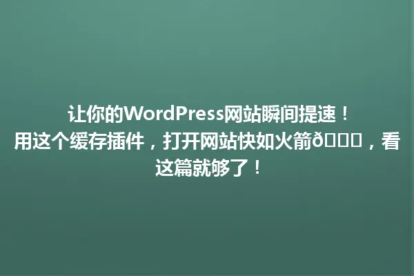 让你的WordPress网站瞬间提速!用这个缓存插件,打开网站快如火箭🚀,看这篇就够了! 一