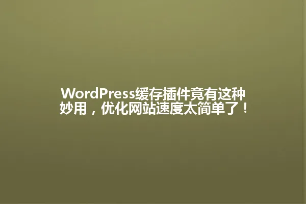 WordPress缓存插件竟有这种妙用,优化网站速度太简单了! 一