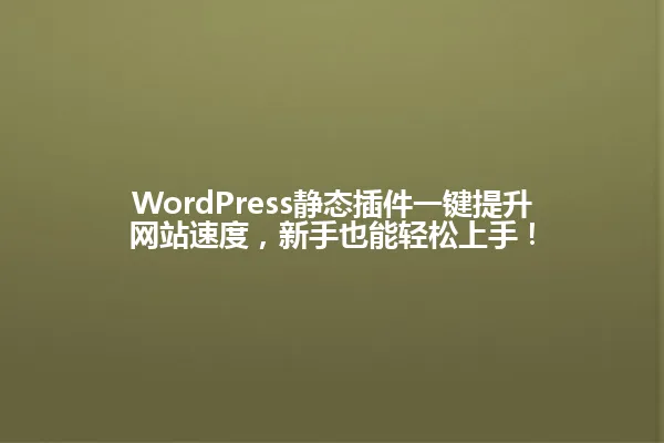 WordPress静态插件一键提升网站速度，新手也能轻松上手！ 一