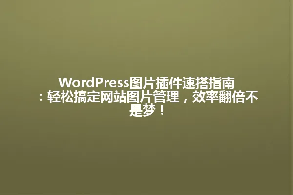 WordPress图片插件速搭指南:轻松搞定网站图片管理,效率翻倍不是梦! 一