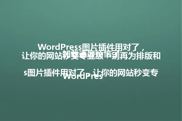 WordPress图片插件用对了，让你的网站秒变专业级！别再为排版和加载速度烦恼了

WordPress图片插件用对了，让你的网站秒变专业级！别再为排版和加载速度烦恼了 一