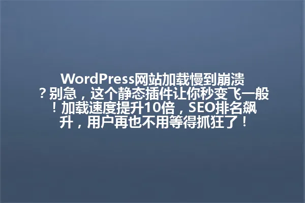 WordPress网站加载慢到崩溃?别急,这个静态插件让你秒变飞一般!加载速度提升10倍,SEO排名飙升,用户再也不用等得抓狂了! 一