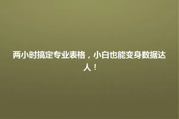 两小时搞定专业表格,小白也能变身数据达人! 一