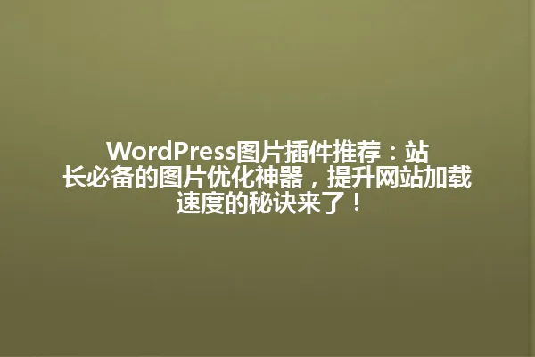 WordPress图片插件推荐：站长必备的图片优化神器，提升网站加载速度的秘诀来了！ 一