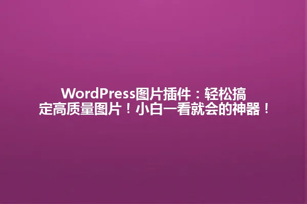 WordPress图片插件：轻松搞定高质量图片！小白一看就会的神器！ 一