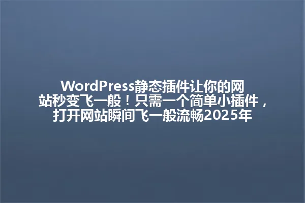 WordPress静态插件让你的网站秒变飞一般!只需一个简单小插件,打开网站瞬间飞一般流畅2025年 一