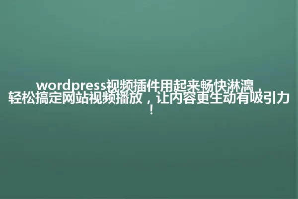 wordpress视频插件用起来畅快淋漓,轻松搞定网站视频播放,让内容更生动有吸引力! 一
