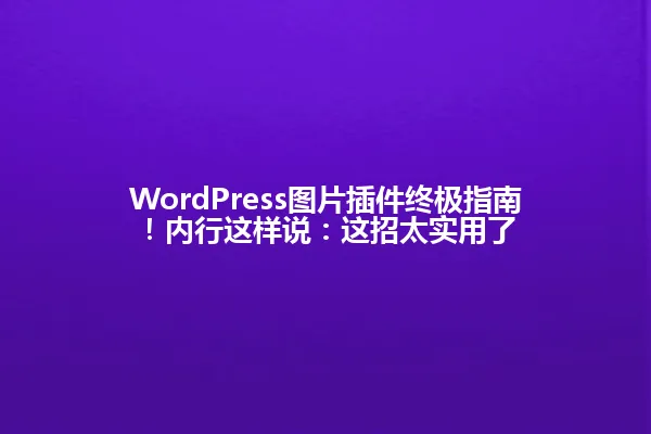 WordPress图片插件终极指南!内行这样说:这招太实用了 一