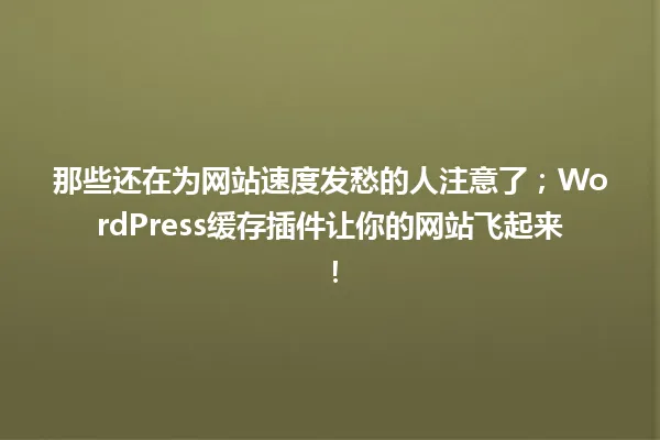 那些还在为网站速度发愁的人注意了;WordPress缓存插件让你的网站飞起来! 一