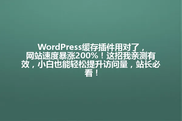 WordPress缓存插件用对了,网站速度暴涨200%!这招我亲测有效,小白也能轻松提升访问量,站长必看! 一