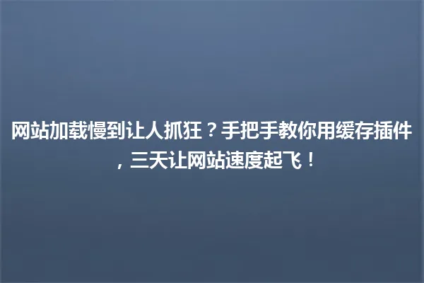 网站加载慢到让人抓狂?手把手教你用缓存插件,三天让网站速度起飞! 一