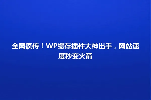 全网疯传！WP缓存插件大神出手，网站速度秒变火箭 一