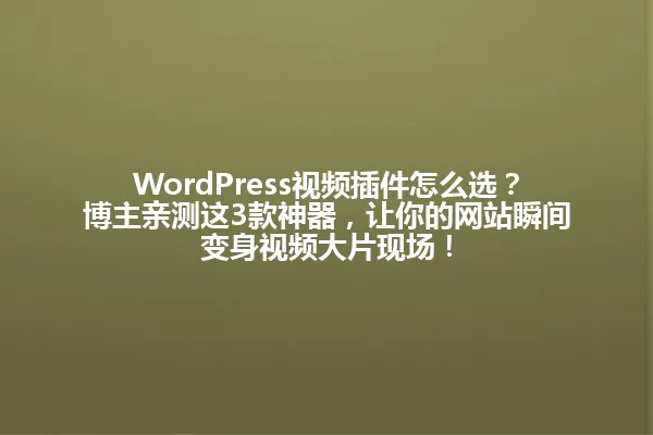 WordPress视频插件怎么选？博主亲测这3款神器，让你的网站瞬间变身视频大片现场！ 一