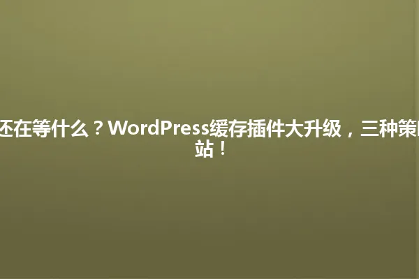 2025年，你还在等什么？WordPress缓存插件大升级，三种策略加速你的网站！ 一