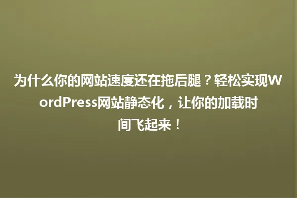 为什么你的网站速度还在拖后腿？轻松实现WordPress网站静态化，让你的加载时间飞起来！ 一