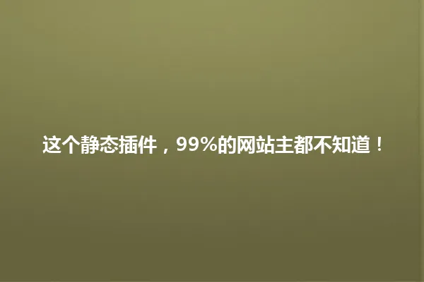 这个静态插件,99%的网站主都不知道! 一