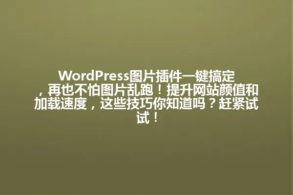 WordPress图片插件一键搞定,再也不怕图片乱跑!提升网站颜值和加载速度,这些技巧你知道吗?赶紧试试! 一