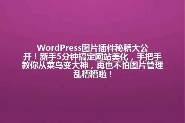 WordPress图片插件秘籍大公开!新手5分钟搞定网站美化,手把手教你从菜鸟变大神,再也不怕图片管理乱糟糟啦! 一