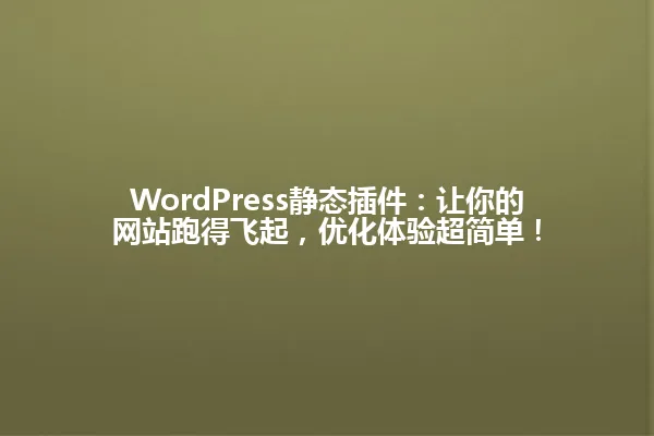 WordPress静态插件:让你的网站跑得飞起,优化体验超简单! 一