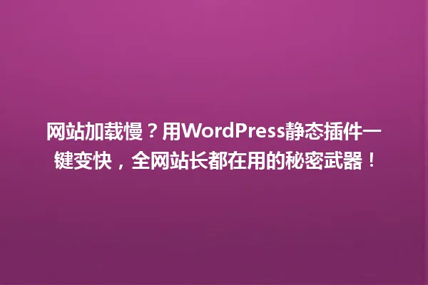 网站加载慢？用WordPress静态插件一键变快，全网站长都在用的秘密武器！ 一
