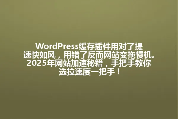 WordPress缓存插件用对了提速快如风,用错了反而网站变拖慢机。2025年网站加速秘籍,手把手教你选拉速度一把手! 一