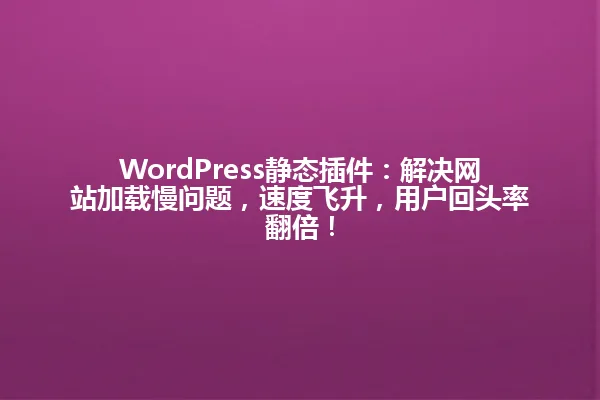 WordPress静态插件:解决网站加载慢问题,速度飞升,用户回头率翻倍! 一