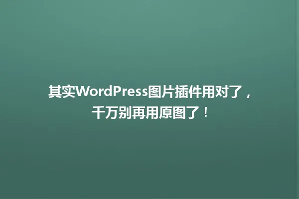 其实WordPress图片插件用对了,千万别再用原图了! 一