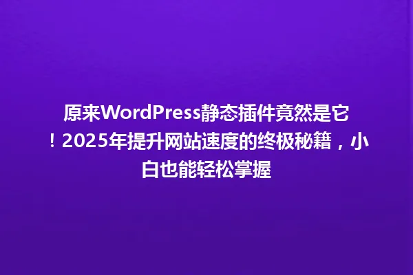 原来WordPress静态插件竟然是它!2025年提升网站速度的终极秘籍,小白也能轻松掌握 一