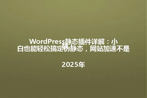 WordPress静态插件详解:小白也能轻松搞定伪静态,网站加速不是梦!
2025年 一