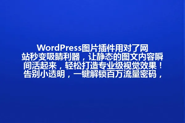 WordPress图片插件用对了网站秒变吸睛利器,让静态的图文内容瞬间活起来,轻松打造专业级视觉效果!告别小透明,一键解锁百万流量密码,实用到哭的秘诀都在这了! 一