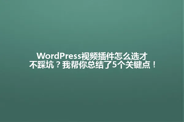 WordPress视频插件怎么选才不踩坑？我帮你总结了5个关键点！ 一