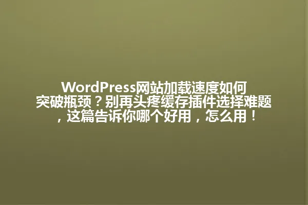 WordPress网站加载速度如何突破瓶颈?别再头疼缓存插件选择难题,这篇告诉你哪个好用,怎么用! 一