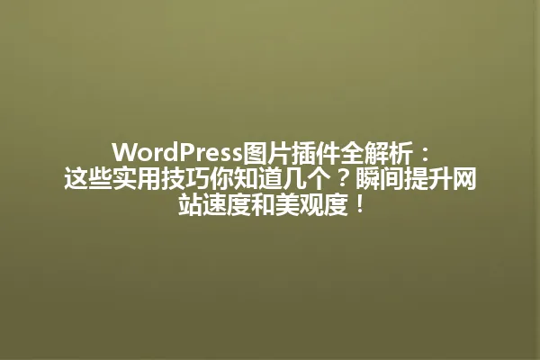 WordPress图片插件全解析:这些实用技巧你知道几个?瞬间提升网站速度和美观度! 一
